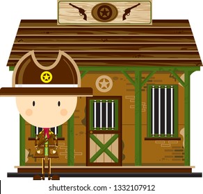 Cute Cartoon Cowboy Sheriff at Jailhouse