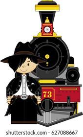 Cute Cartoon Cowboy and Train