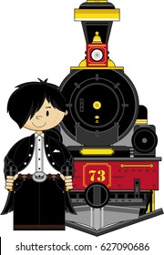Cute Cartoon Cowboy and Train