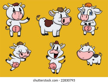 Cute cartoon cows. All characters are on different layers.