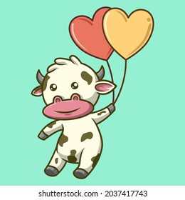 Cute cartoon cows flying with balloons. It's suitable for your logo, mascot, sticker, or for your clothes and accessories