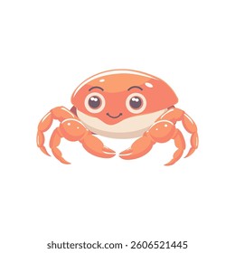 Cute cartoon crab character radiating joy and fun. A cheerful cartoon crab with large, expressive eyes, ideal for childrens designs and marine themes