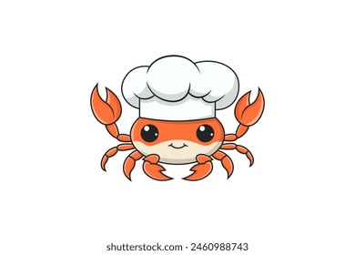 Cute Cartoon Crab Chef – Adorable Sea Animal in Chef Hat Vector