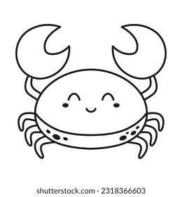 cute cartoon crab in flat style, vector illustration of sea animal character in linear style, simple design element for textile, print, menu, app, coloring book