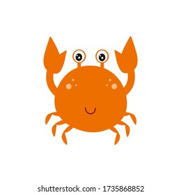 Cute cartoon crab isolated on white background. Children's vector illustration. Design of children's room, otkritki, books, textiles.