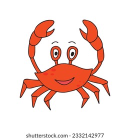 Cute cartoon crab isolated on white background. Children vector illustration in doodle style