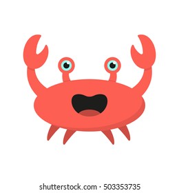 Cute cartoon crab isolated on white background. Red crab in flat style