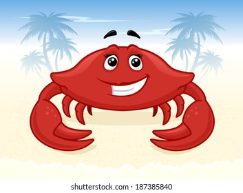 Cute Crab On Summer Beach Vector Stock Vector (Royalty Free) 1319294789 ...