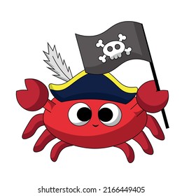 Cute cartoon Crab Pirate. Draw illustration in color
