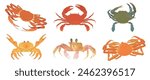 Cute cartoon Crab. Red, green,  yellow Crab, Snow Crab, Ghost Crab isolated on white background. Seafood vector illustration set.