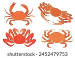 Cute cartoon Crab. Red Crab, Snow Crab, red Alaskan King Crab isolated on white background. Seafood vector illustration set.