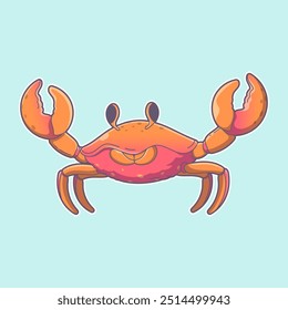 Cute Cartoon Crab Sea Creature Flat Art Vector