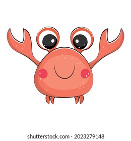 Cute cartoon crab, sea vibes vector illustration.