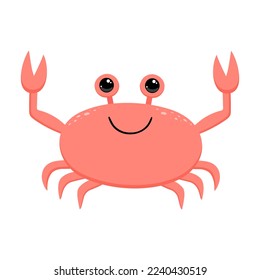 Cute cartoon crab. Smiling sea character. An inhabitant of the underwater world. Isolated element on white background. Vector illustration.
