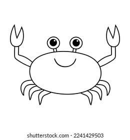 Cute cartoon crab. Smiling sea character. An inhabitant of the underwater world. Isolated element on white background. Vector illustration.