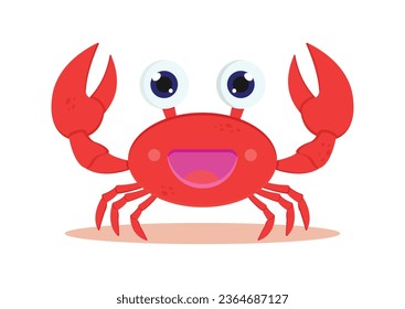 Cute Cartoon Crab Vector Flat Design Isolated on White Background