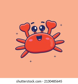 Cute cartoon crab in vector illustration. Animal isolated vector. Flat cartoon style