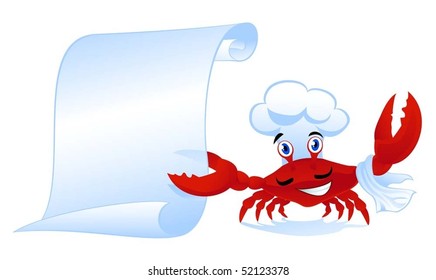 cute cartoon crab-cook with menu scroll