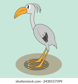 Cute cartoon crane bird standing on white background