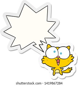 süße Cartoon-verrückte Katze mit Sprechblase-Aufkleber