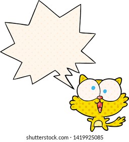 cute cartoon crazy cat with speech bubble in comic book style