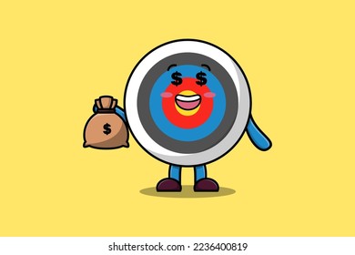 Cute cartoon Crazy rich Archery target with money bag shaped funny in modern design illustration