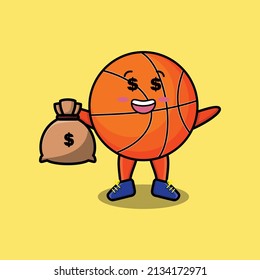 Cute cartoon Crazy rich basketball with money bag shaped funny in modern design