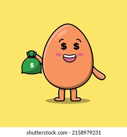 Cute cartoon Crazy rich brown cute egg with money bag shaped funny in modern design
