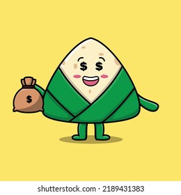 Cute Cartoon Crazy Rich Chinese Rice Dumpling With Money Bag Shaped Funny In Modern Design