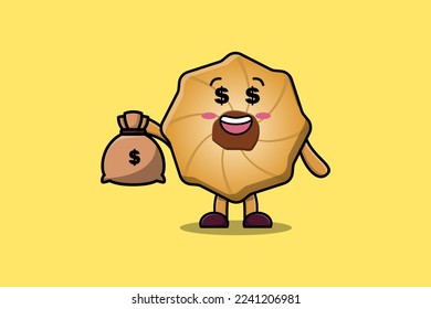 Cute cartoon Crazy rich Cookies with money bag shaped funny in modern design illustration