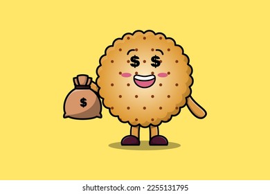 Cute cartoon Crazy rich Cookies with money bag shaped funny in modern design illustration