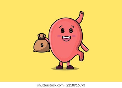 Cute cartoon Crazy rich Stomach with money bag shaped funny in modern design illustration