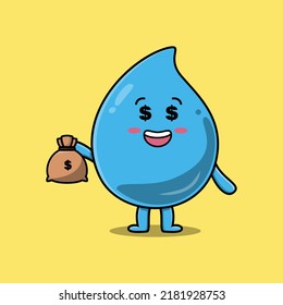 Cute cartoon Crazy rich water drop with money bag shaped funny in modern design