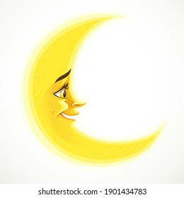 Cute cartoon crescent moon isolated on a white background