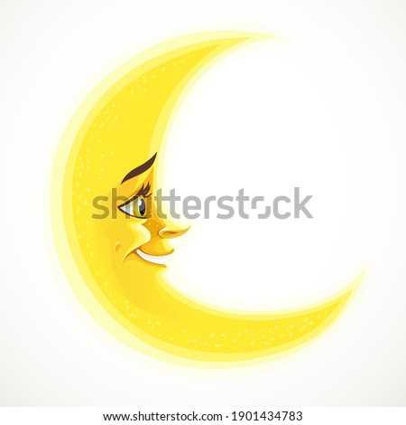 Cute cartoon crescent moon isolated on a white background