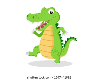 Cute cartoon crocodile( alligator ) on white background - Vector illustration