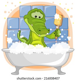 Cute cartoon Crocodile in the bathroom 