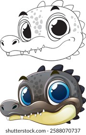 Cute cartoon crocodile with big expressive eyes