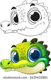 Cute cartoon crocodile with big expressive eyes