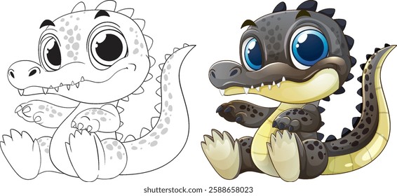 Cute cartoon crocodile with big eyes and smile