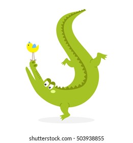 Cute cartoon crocodile character green zoo animal