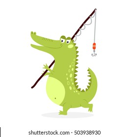 Cute cartoon crocodile character green zoo animal
