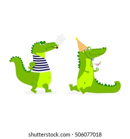 Cute cartoon crocodile character green zoo animal