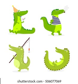 Cute cartoon crocodile character green zoo animal