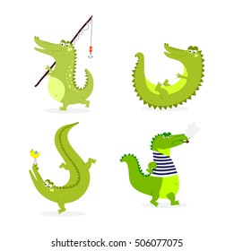 Cute cartoon crocodile character green zoo animal