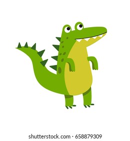 Cute cartoon crocodile character standing vector Illustration