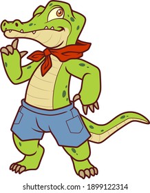 Cute Cartoon Crocodile Character Vector Illustration isolated on White Background