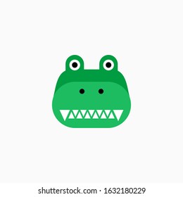 Cute cartoon Crocodile face. Sticker with funny character. Alligator Clip Art. Crocodile head icon. Flat vector illustration.