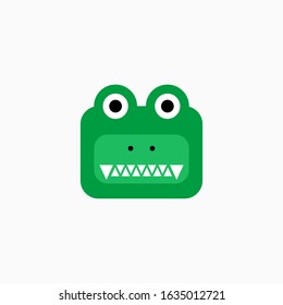 Cute Cartoon Crocodile Face. Sticker With Funny Character. Alligator Clip Art. Crocodile Head Icon. Flat Vector Illustration.