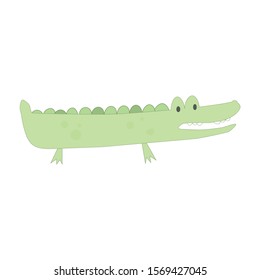 Cute cartoon crocodile in flat vector style. Simple and smiling alligator illustration.